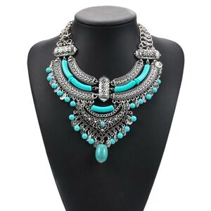 Turquoise and Silver Statement Necklace